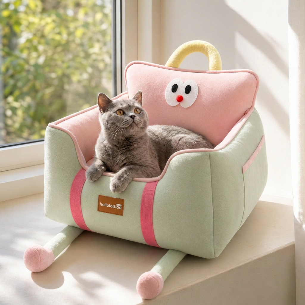 Helloleiboo Upgraded Car Pet Booster Seat-Removable & Washable For Up to 12kg with cute cat inside