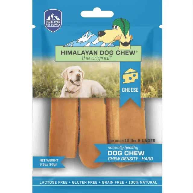 Himalayan Dog Chew cheese flavor, hard chew density, lactose-free, gluten-free, grain-free, 100% natural for small dogs under 15 lbs