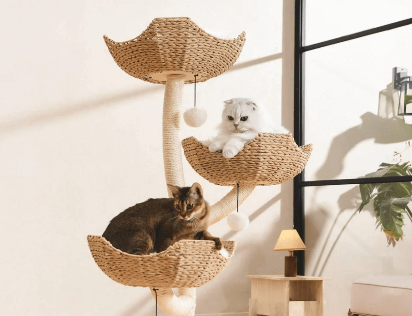 MICHU Iris Cat Tower Deluxe 3-Tier Designer Flower Cat Tree-Petroom