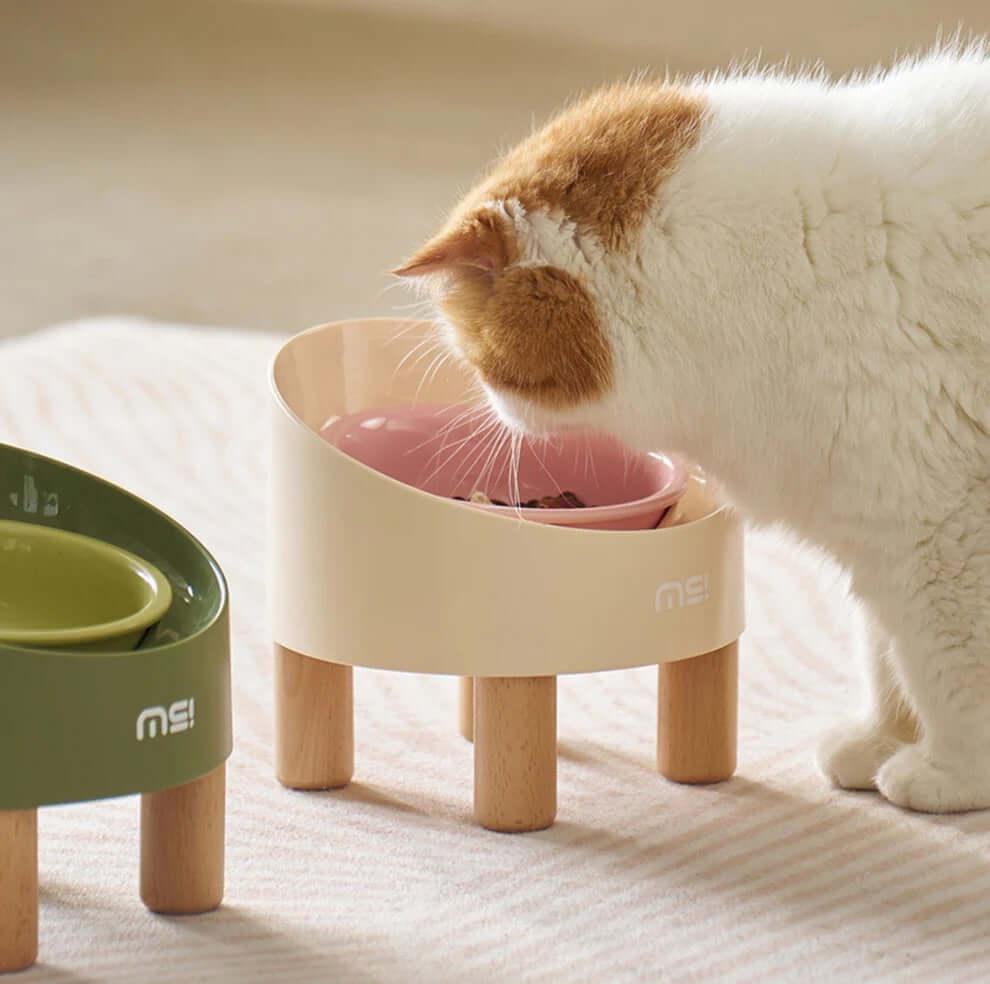 Makesure Rolls Elevated Ceramic Pet Bowl with Wooden Stand-Petroom