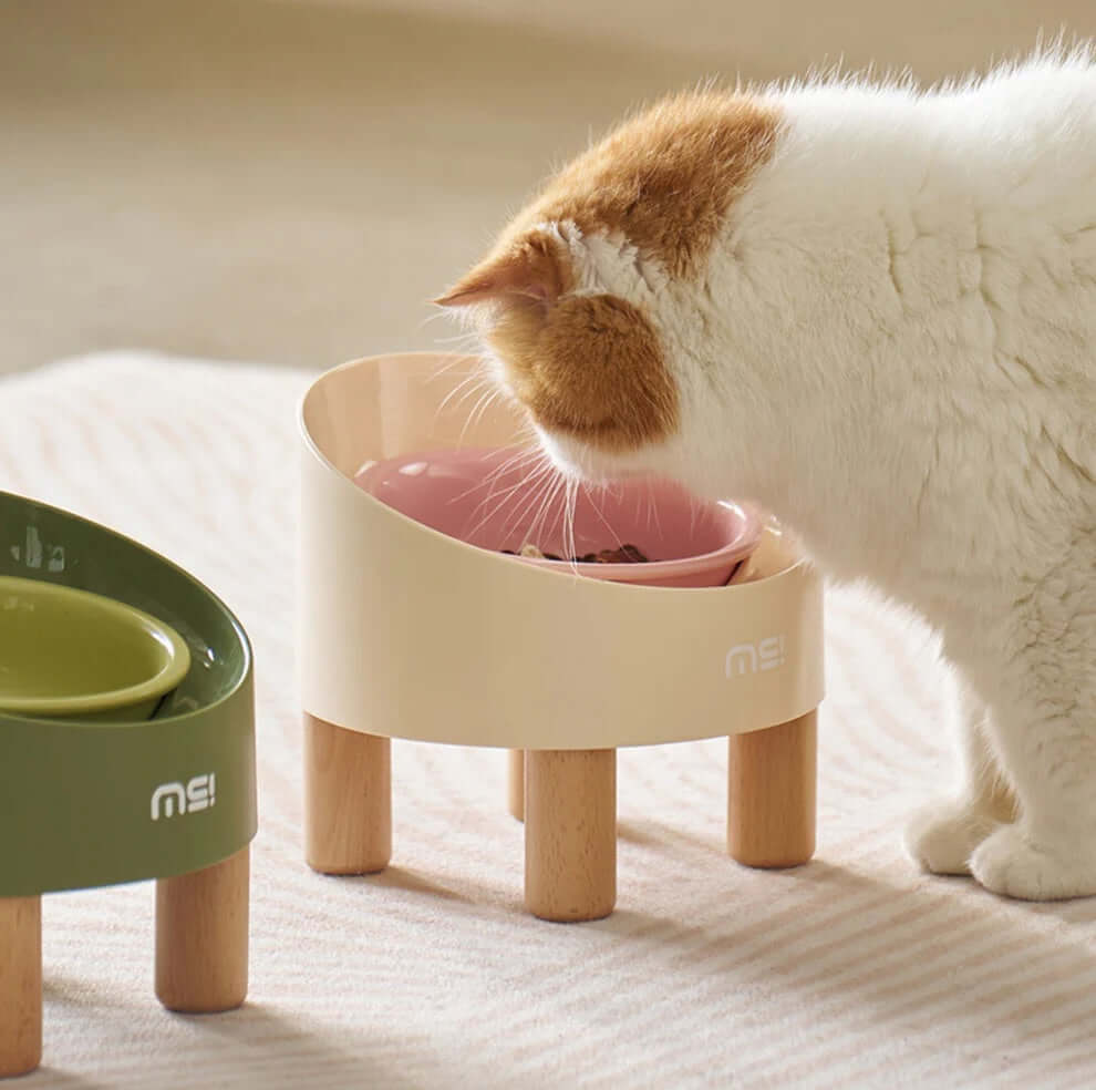 Makesure Rolls Elevated Ceramic Pet Bowl with Wooden Stand-Petroom