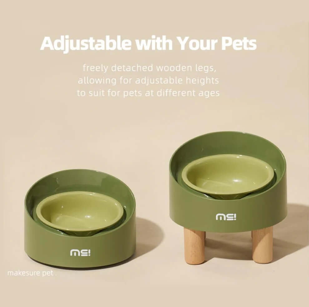 Makesure Rolls Elevated Ceramic Pet Bowl with Wooden Stand-Petroom
