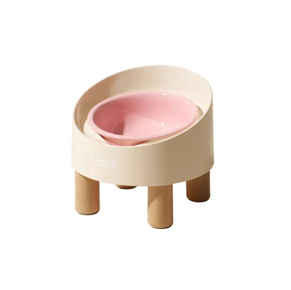 Makesure Rolls Elevated Ceramic Pet Bowl with Wooden Stand-Petroom