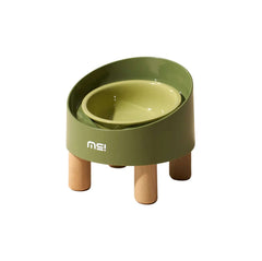 Makesure Rolls Elevated Ceramic Pet Bowl with Wooden Stand-Petroom