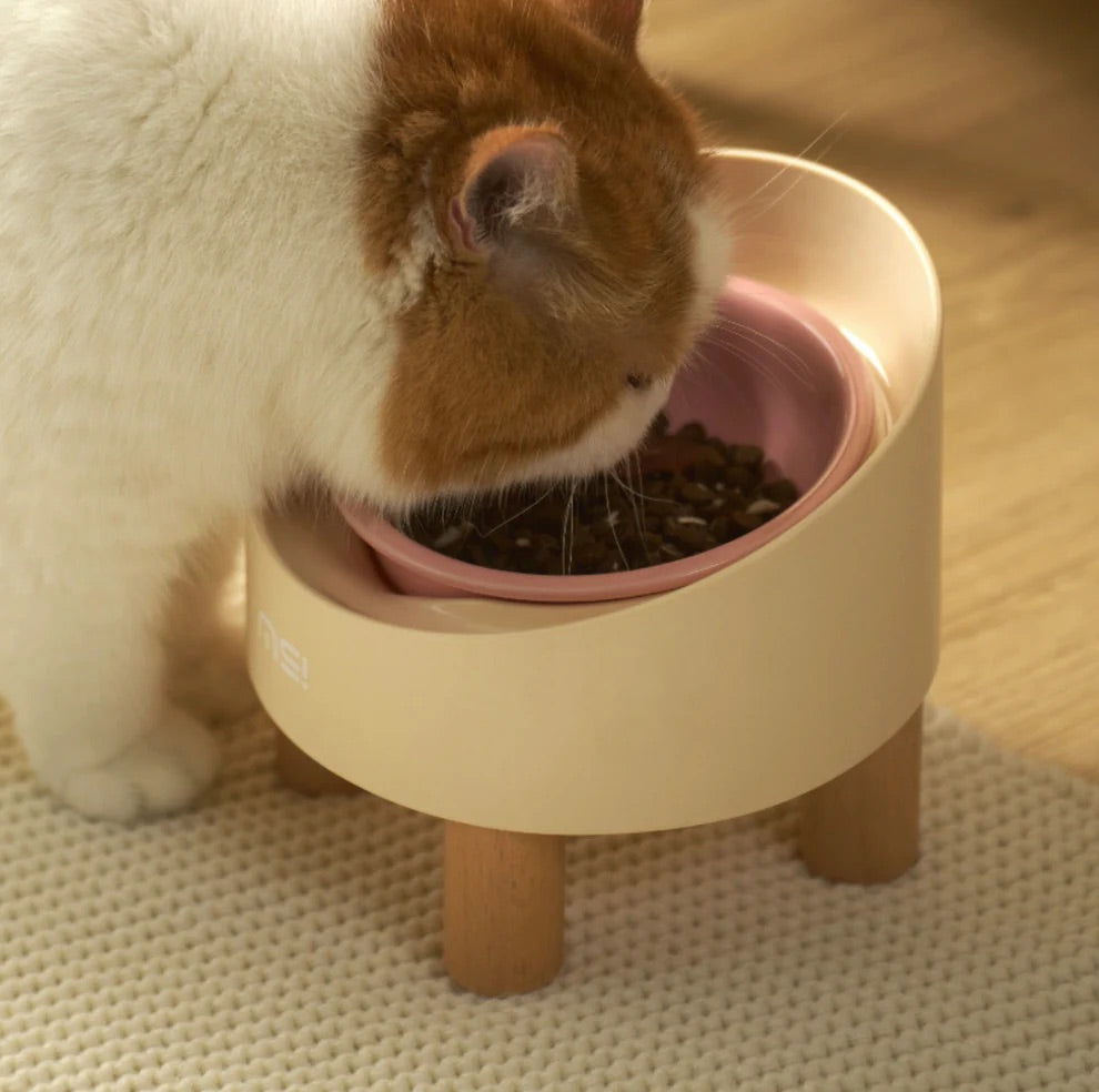 Makesure Rolls Elevated Ceramic Pet Bowl with Wooden Stand-Petroom
