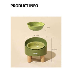 Makesure Rolls Elevated Ceramic Pet Bowl with Wooden Stand-Petroom