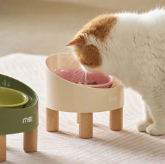 Makesure Rolls Elevated Ceramic Pet Bowl with Wooden Stand-Petroom