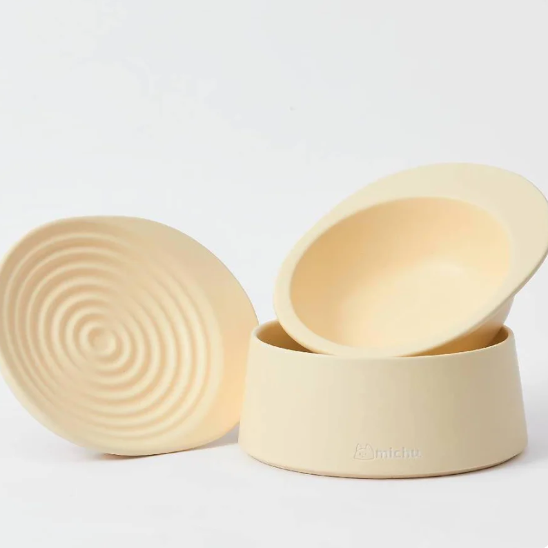 Michu Ceramic 3pcs Dinnerware Set- Raised Bowl and Plate Set for Everyday Pets Essentials-Petroom