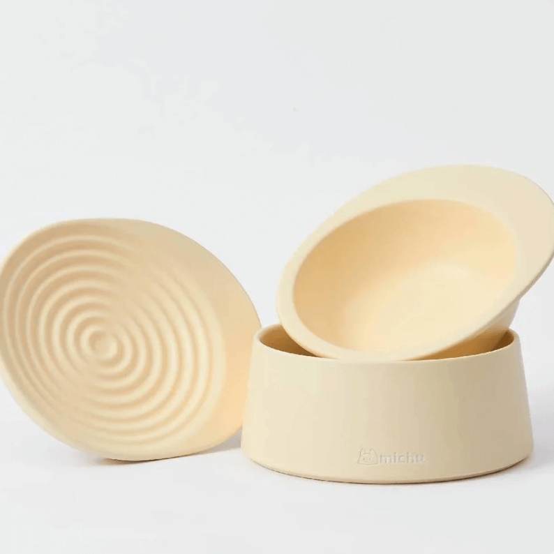 Michu Ceramic 3pcs Dinnerware Set- Raised Bowl and Plate Set for Everyday Pets Essentials-Petroom