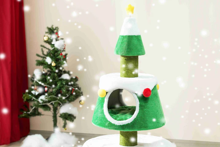 Michu Christmas Cat Tree - Festive Fun and Cozy Hideaway for Furry Friends - 159cm Height-Petroom