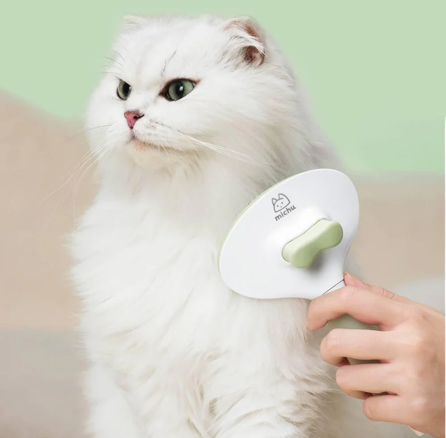 Michu Cream Round-Head Grooming Dog/Cat Brush - Perfect for Gentle Coat Care-Petroom