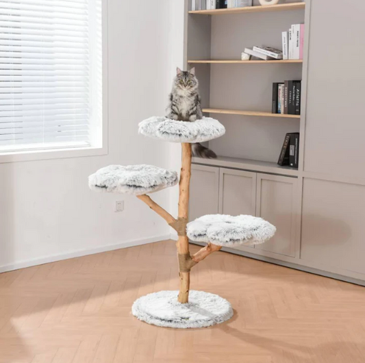 Michu Fluffy Blossom Real Wooden Cat Tree - Premium Quality & Stylish Cat Furniture - Extra Large-Petroom