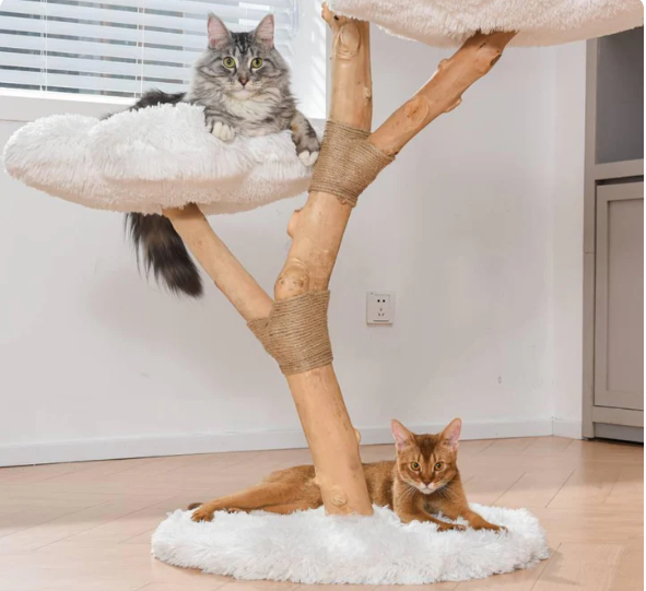 Michu Fluffy Blossom Real Wooden Cat Tree - Premium Quality & Stylish Cat Furniture - Extra Large-Petroom