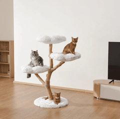 Michu Fluffy Blossom Real Wooden Cat Tree - Premium Quality & Stylish Cat Furniture - Extra Large-Petroom