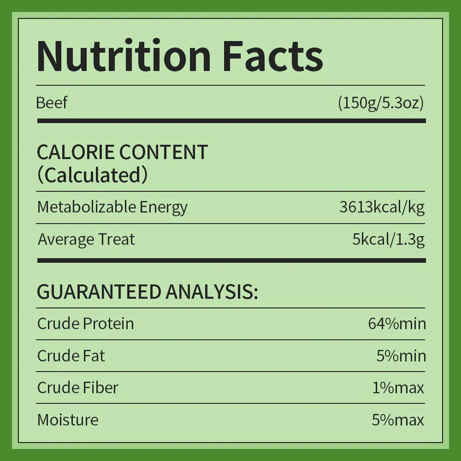 Nutrition facts for Michu Freeze-Dried Raw Pet Food Dog & Cat Treat 150g - Made in Australia listing nutritional content.