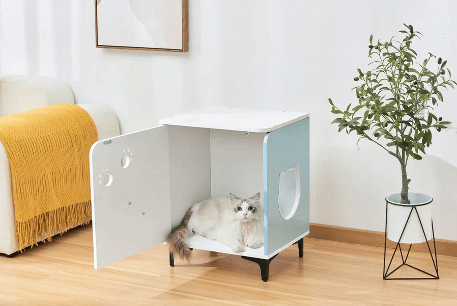 Michu Hidden Cat Furniture - Cat Litter Box Enclosure and Wooden Pet House, End Table Large Enough for Most Cats and Litter Boxes-Petroom