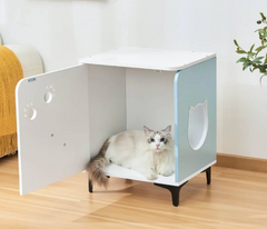 Michu Hidden Cat Furniture - Cat Litter Box Enclosure and Wooden Pet House, End Table Large Enough for Most Cats and Litter Boxes-Petroom
