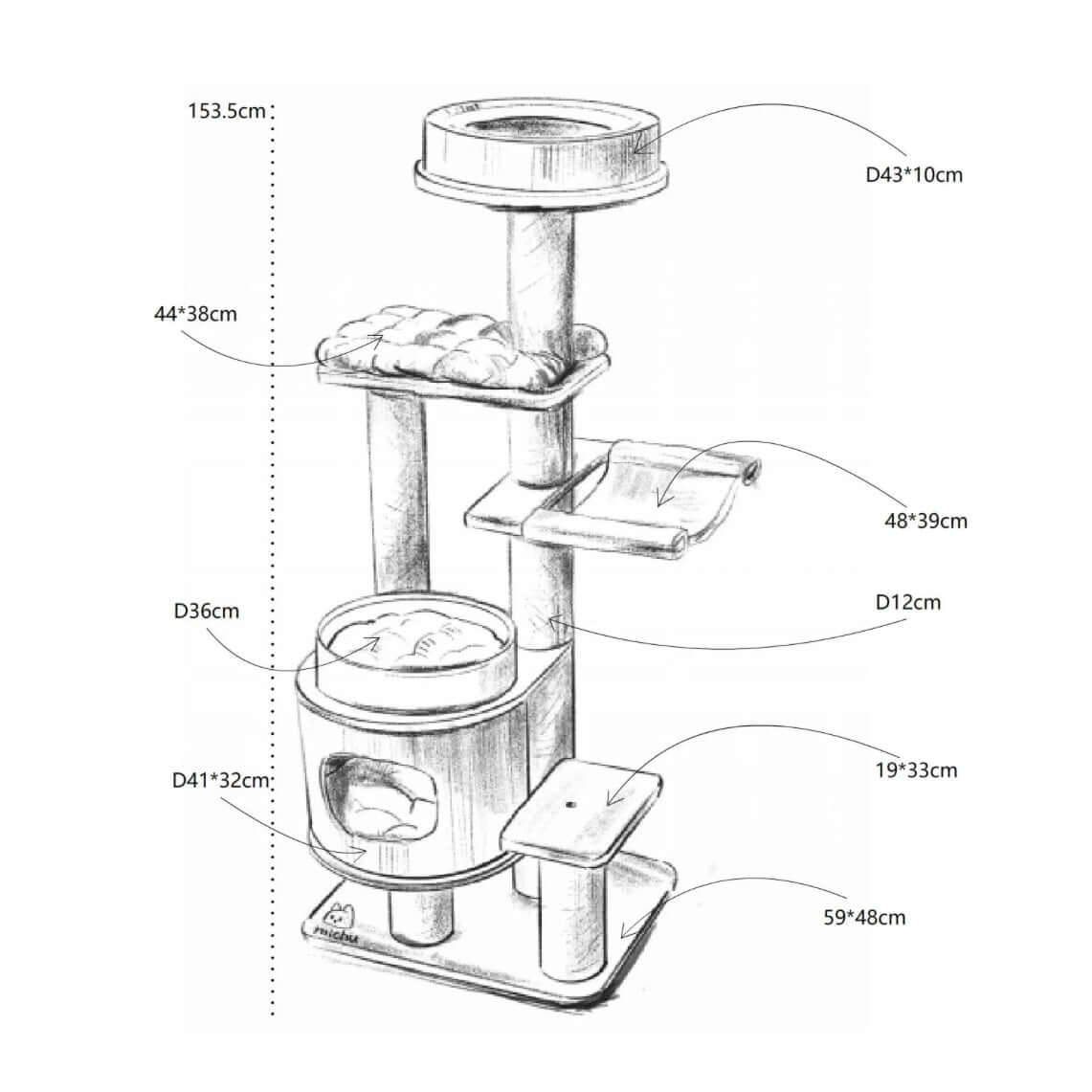 Michu Luna Multi-Layer Solid Wood Cat Nest Tree-Petroom