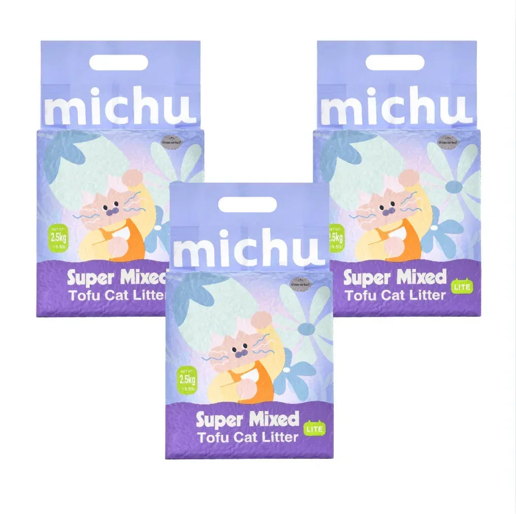 Michu Super Mixed Tofu Cat Litter 2.5kg bags, eco-friendly litter for cats, lightweight and clumping