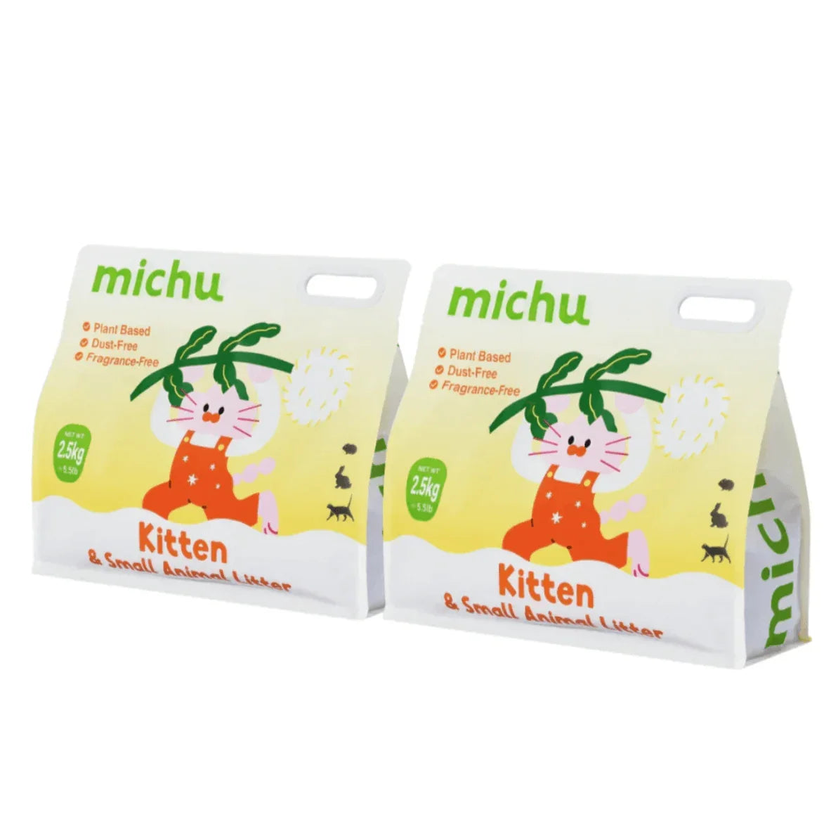 Michu Tofu Cat Litter For Kittens and Rabbits 2.5kg/6L in plant-based packaging for small pets.