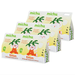 Michu Tofu Cat Litter For Kittens and Rabbits 2.5kg/6L packages displaying plant-based and dust-free features