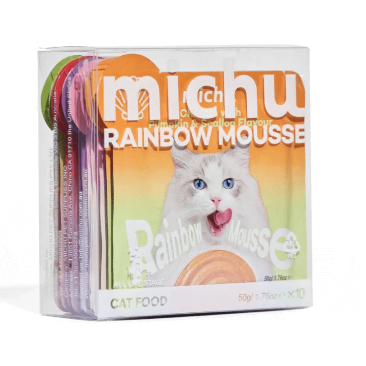 Michu Rainbow Mousse Wet Cat Food 5 Flavours- Complete Food/Wet Mixer and Topper 10pcs/Pack-Petroom