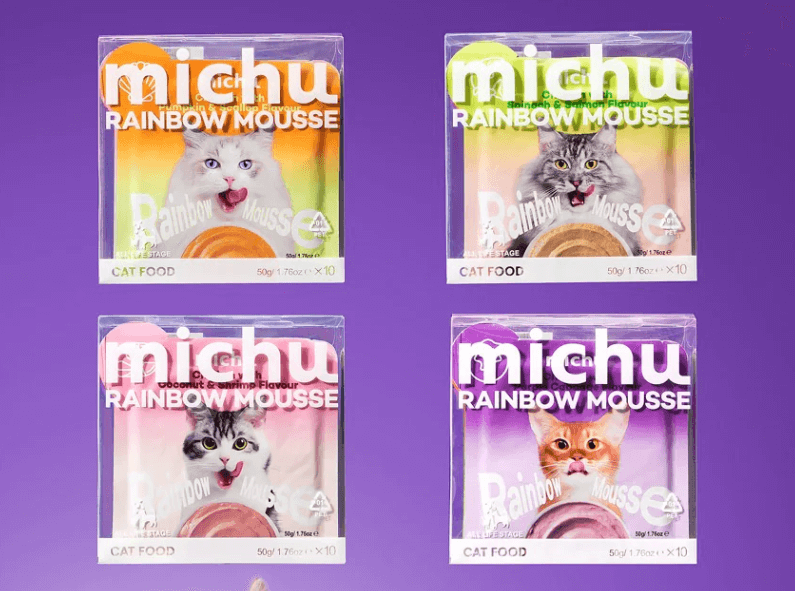 Michu Rainbow Mousse Wet Cat Food 5 Flavours- Complete Food/Wet Mixer and Topper 10pcs/Pack-Petroom