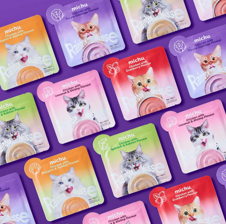 Michu Rainbow Mousse Wet Cat Food 5 Flavours- Complete Food/Wet Mixer and Topper 10pcs/Pack-Petroom