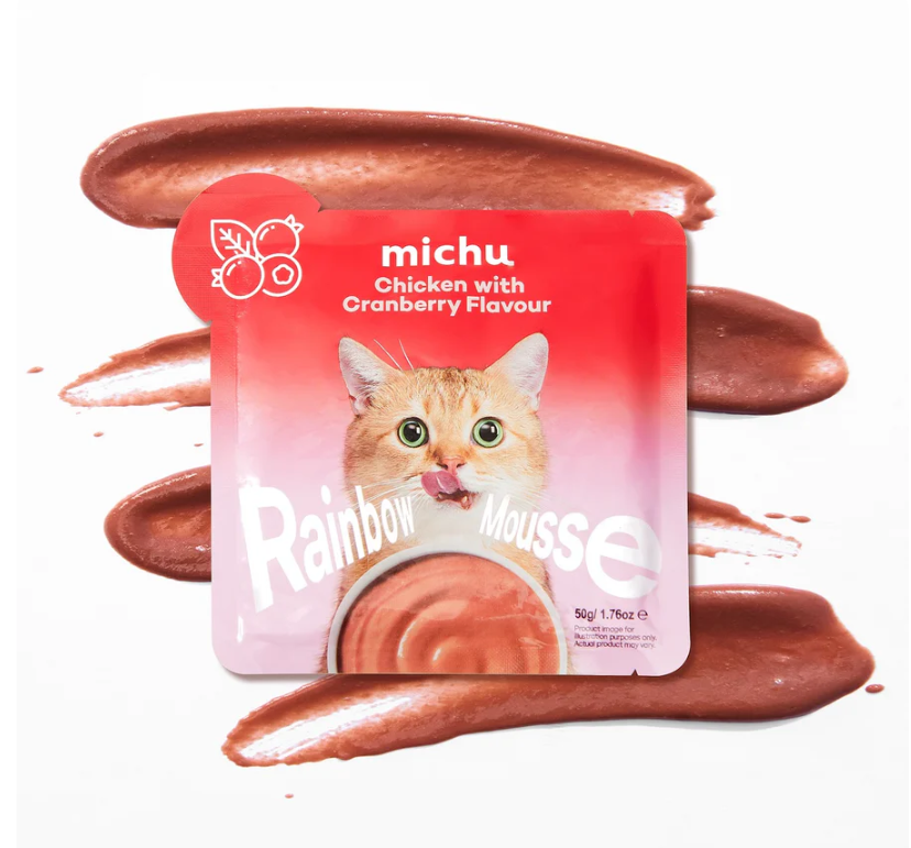 Michu Rainbow Mousse Wet Cat Food 5 Flavours- Complete Food/Wet Mixer and Topper 10pcs/Pack-Petroom