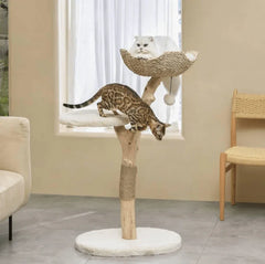Michu Real Wood Cat Tree - Ultimate Feline Playground for Aussie Cats with cats playing and lounging.
