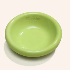 Lime green pet bowl with Michu logo, ideal for cats and dogs, stylish and practical pet supply