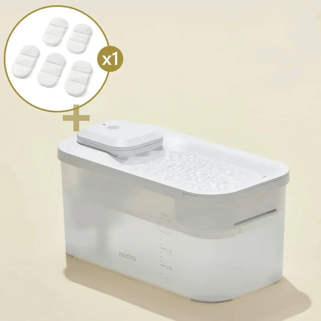 Michu Wireless Cat Water Fountain - Battery Operated Dispenser for Healthy Hydration with filters.