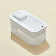 Michu Wireless Cat Water Fountain - Battery Operated Dispenser for Healthy Hydration on beige background.
