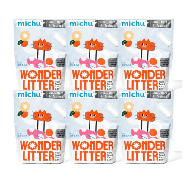 Michu Wonder Litter - Automatic Litter Box Solution 2.5kg/6L six-pack available for optimal cat hygiene.