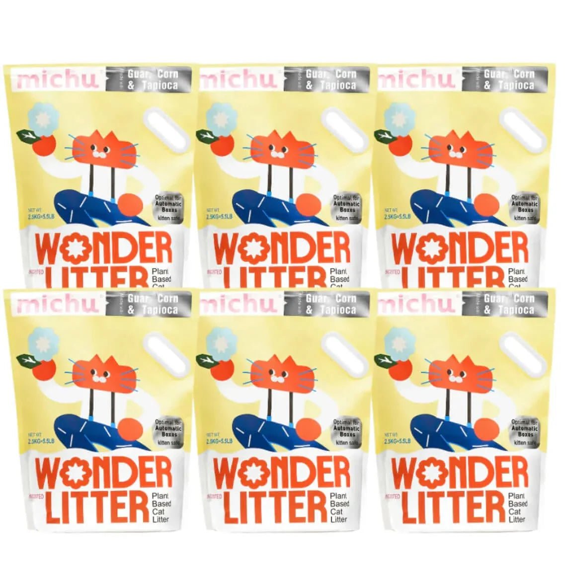 Michu Wonder Litter - Automatic Litter Box Solution 2.5kg/6L eco-friendly cat litter packages.