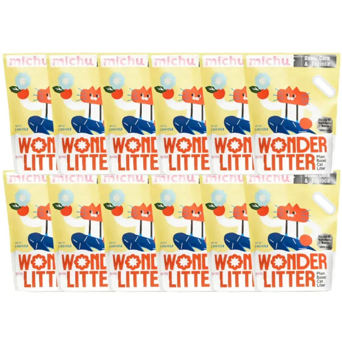 Michu Wonder Litter plant-based cat litter bags, corn & tapioca formula for cats, 12-pack