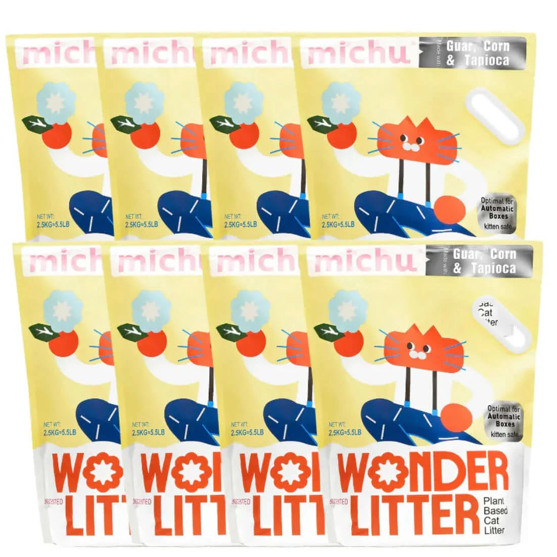 Michu Wonder Litter - Automatic Litter Box Solution 2.5kg/6L seven packs of biodegradable cat litter