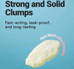 Strong solid clump of fine sand-like cat litter granules, fast-acting and leak-proof for cats