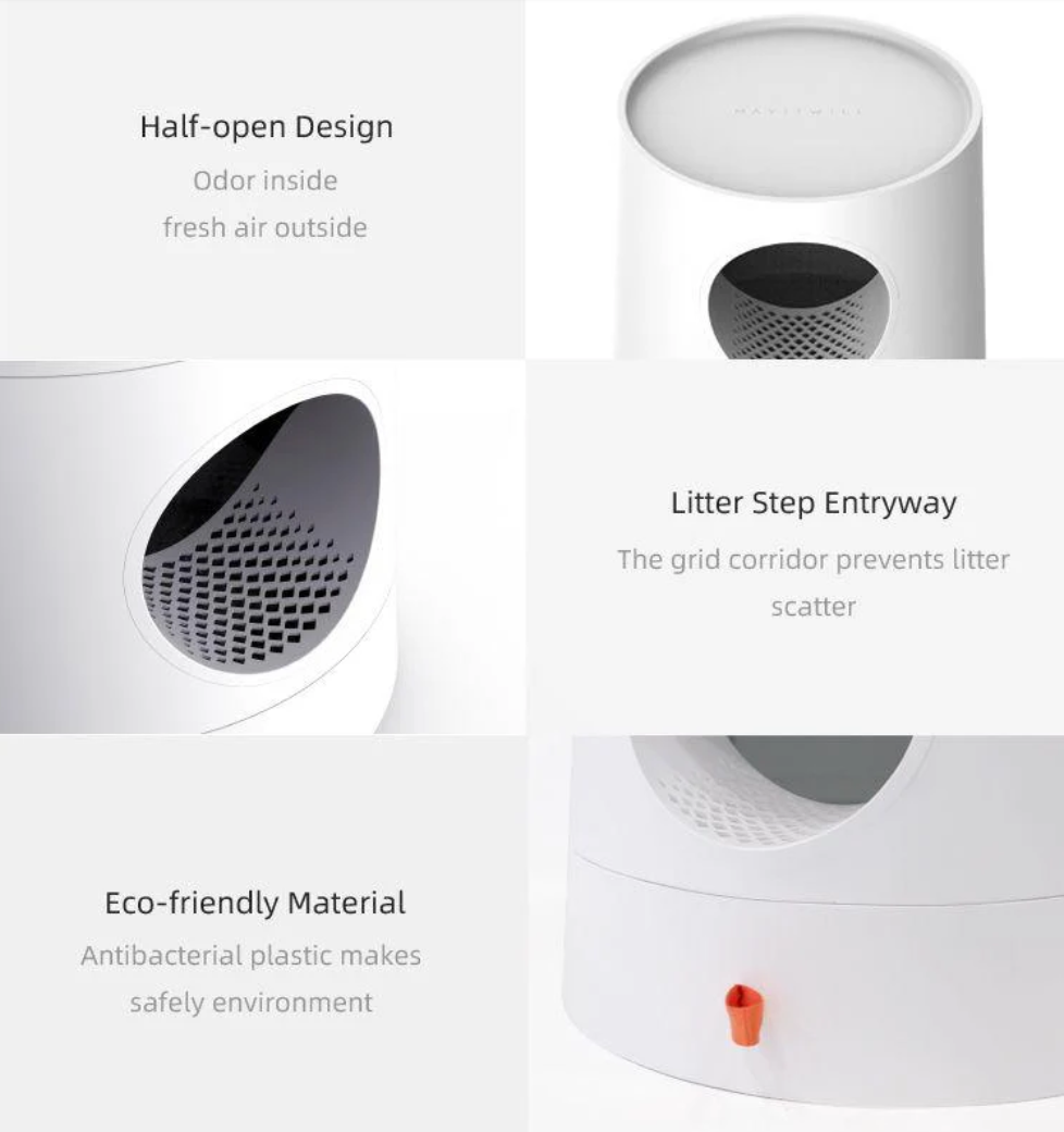 Michu XL Castle 2-in-1 Semi- Closed Cat Litter Box with Scratch Pad in Morandi Green/White-Petroom