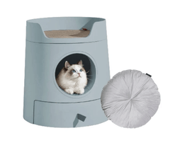 Michu XL Castle 2-in-1 Semi- Closed Cat Litter Box with Scratch Pad in Morandi Green/White-Petroom