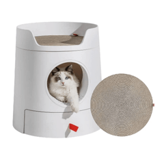 Michu XL Castle 2-in-1 Semi- Closed Cat Litter Box with Scratch Pad in Morandi Green/White-Petroom