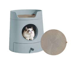 Michu XL Castle 2-in-1 Semi- Closed Cat Litter Box with Scratch Pad in Morandi Green/White-Petroom