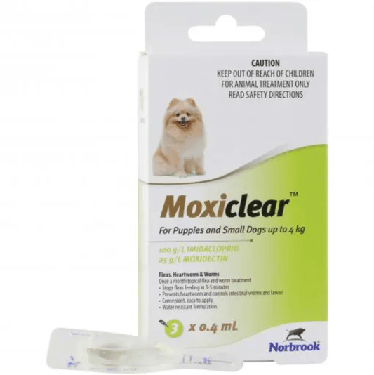 Moxiclear Flea & Worming Spot Treatment <4kg Dogs & Puppies 3pk-Petroom