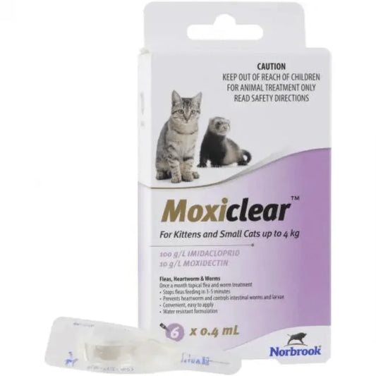 Moxiclear flea and worming treatment for kittens <4kg Cats 6pk-Petroom