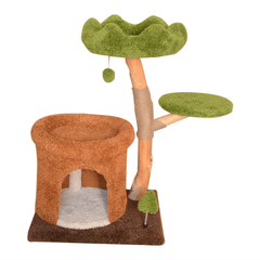 Natural Wood Cat Tree with Cozy Hideaway-Petroom