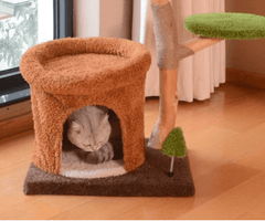 Natural Wood Cat Tree with Cozy Hideaway-Petroom