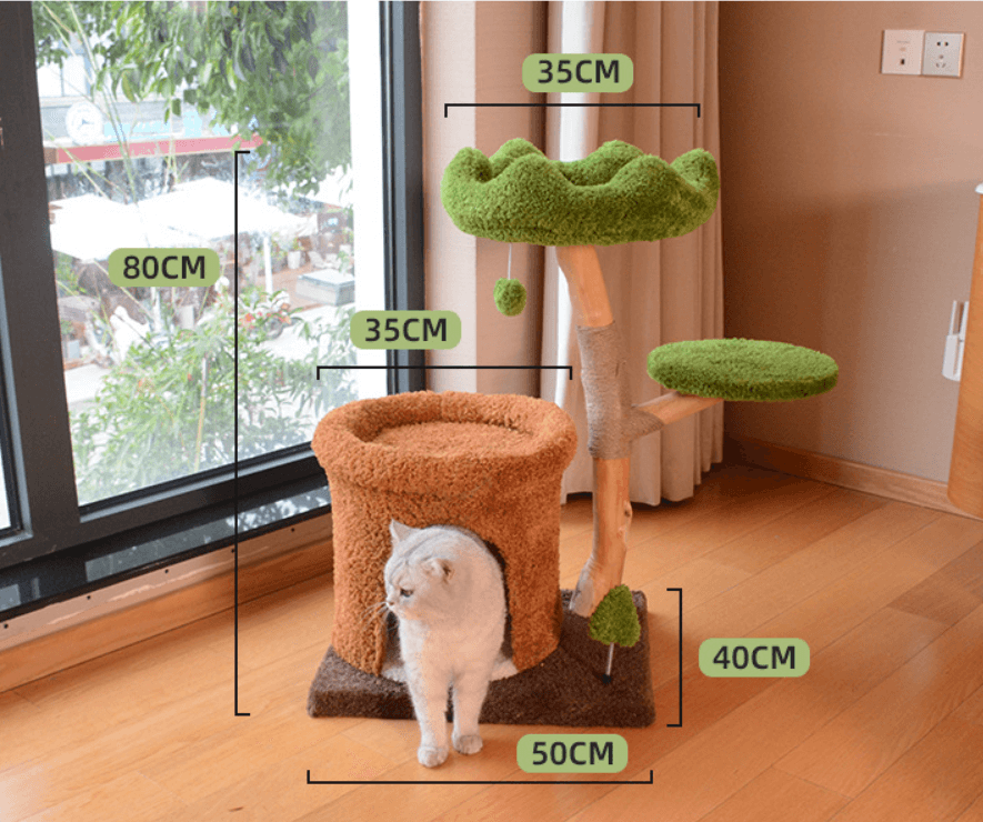 Natural Wood Cat Tree with Cozy Hideaway-Petroom