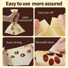 6 Roll Eco-Friendly Dog Poo Bag Refill Roll features easy tear-off, waterproof, super strong, and moveable label.