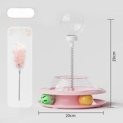 Interactive Cat Treat Dispenser Toy – 3-in-1 Cat Teaser Wand, Spinning Turntable & Food Puzzle Ball