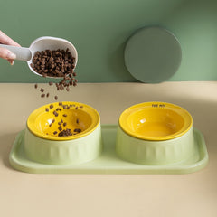 Ceramic Double Raised Cat Bowl with Non-Slip Stand